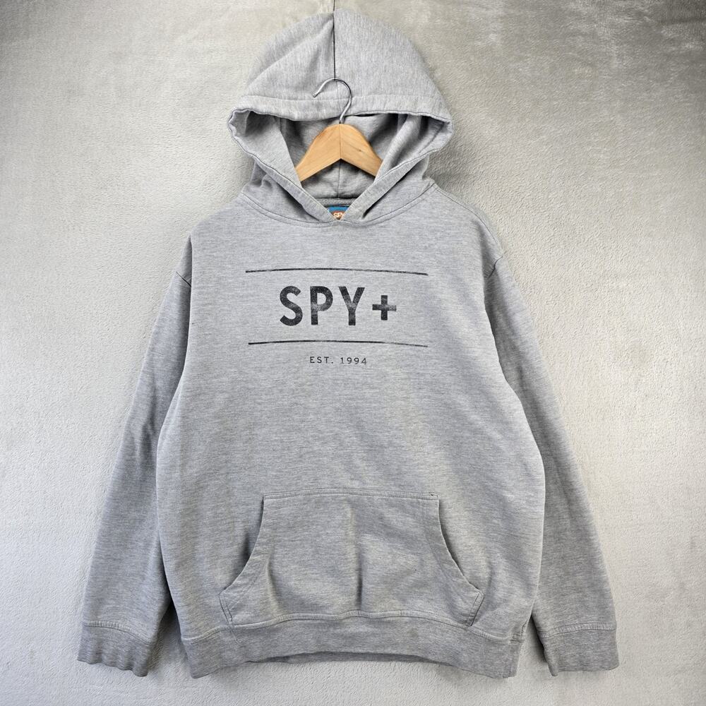 Vintage SPY Optic Sunglasses Hoodie Mens Large Gray Skate Sweatshirt 90s Y2K